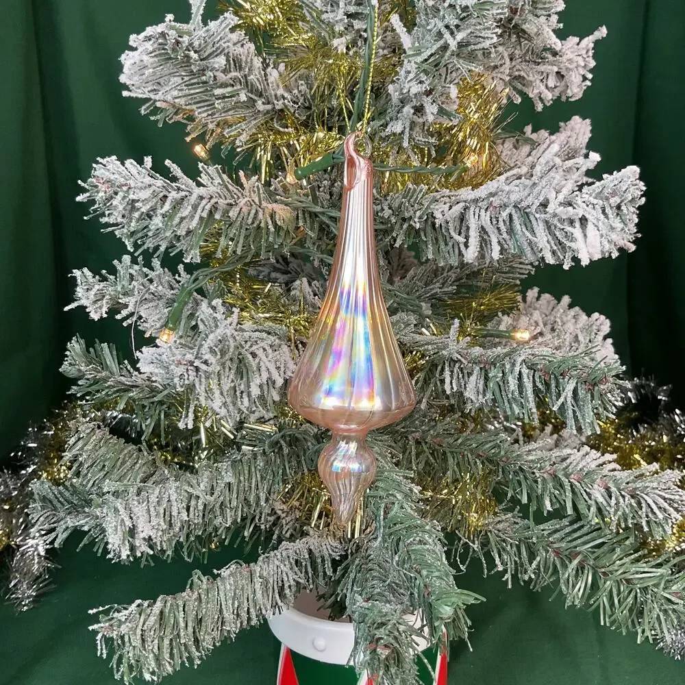 Iridescent Blush Pink Glass Finial Drop Christmas Tree Ornament